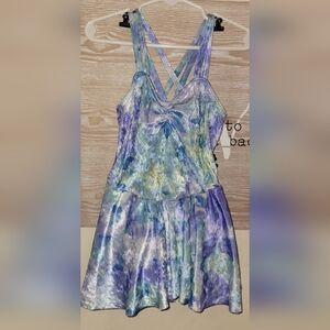 Kid's Blue, Green & PurpleTie Dye Dance Leotard With Skirt